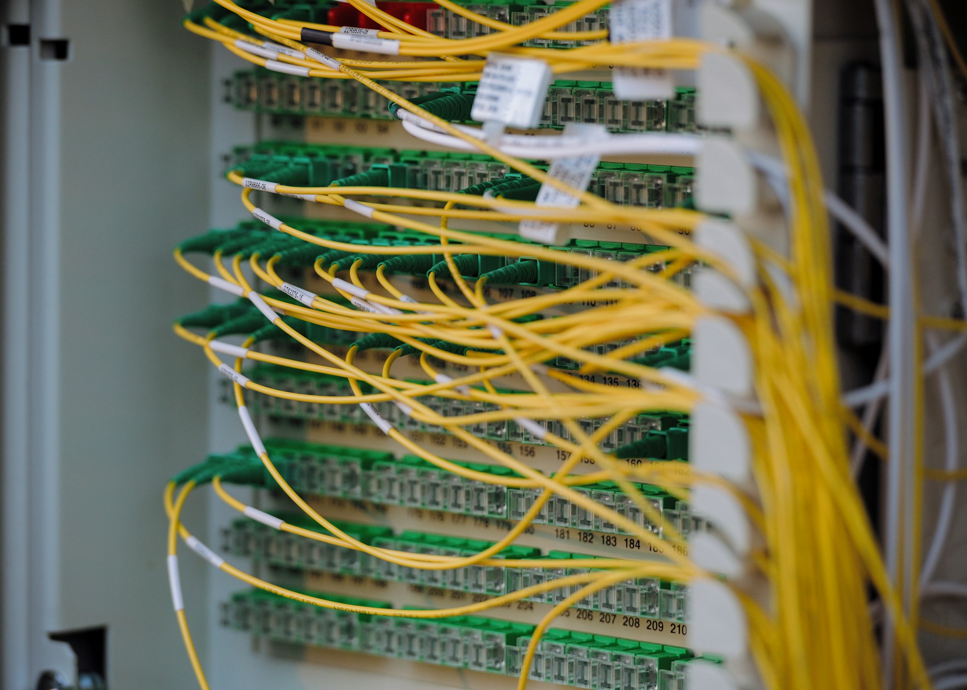 Yellow and green cables are neatly connected.